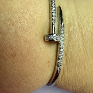 Sterling Silver Pave Nail Cuff Bracelet - Silver